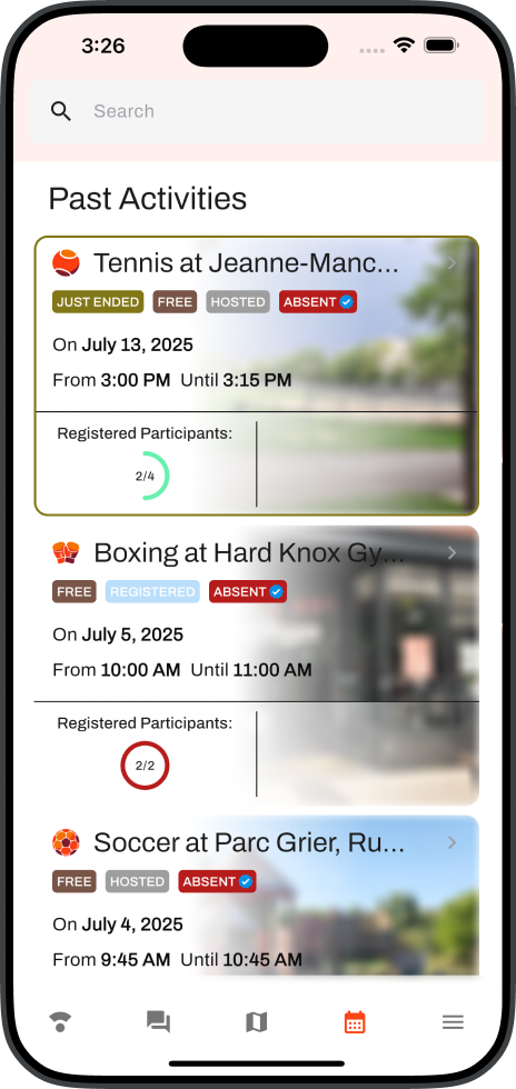 Past Activities Screenshot