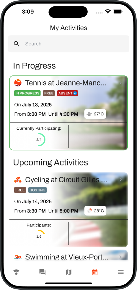Upcoming Activities Screenshot